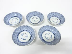 古伊万里　染付　微塵唐草　なます皿　5客